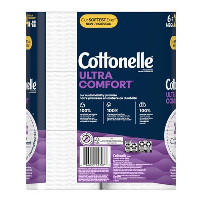 Cottonelle Ultra ComfortCare 2-Ply Standard Toilet Paper, White, 268 Sheets/Roll, 6 Mega Rolls/Pack (48611)