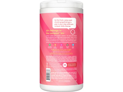 Method Disinfecting Wipes, Pink Grapefruit Scent, 70 Wipes/Canister (338527)