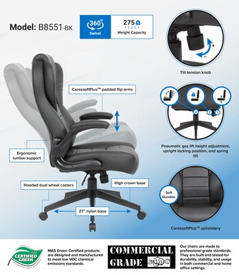 Boss Office Products Ergonomic Vinyl Swivel Executive Chair, Black (B8551-BK)