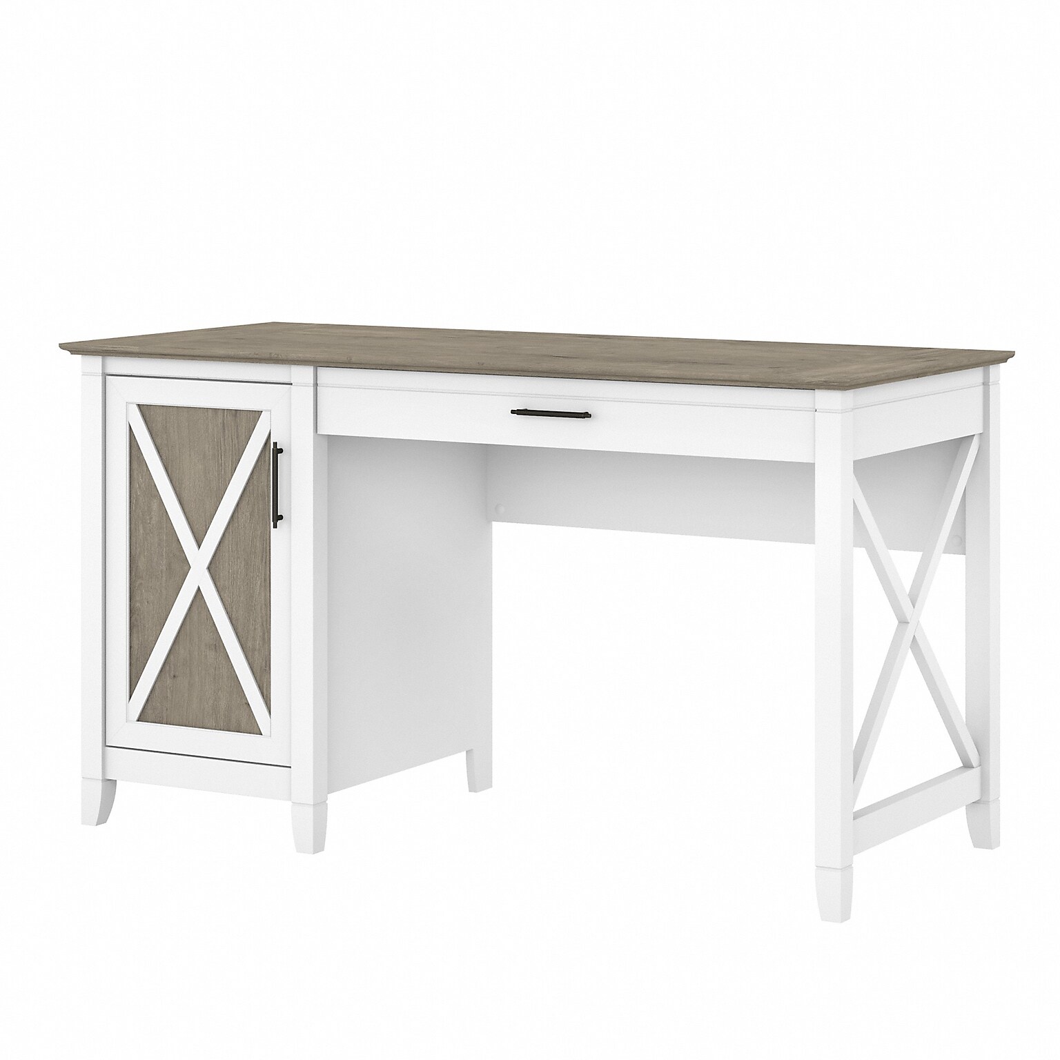 Bush Furniture Key West 54W Computer Desk with Keyboard Tray and Storage, Shiplap Gray/Pure White (KWD154G2W-03)