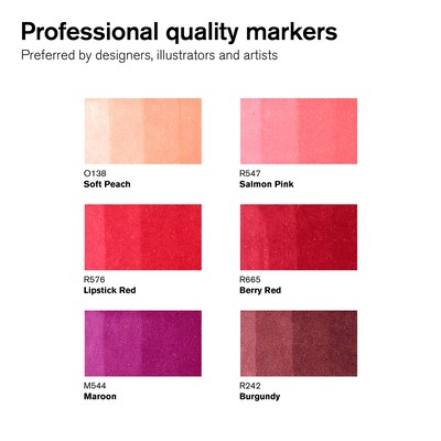 Winsor & Newton Promarker Dual-Tip Alcohol Based Marker, Red Tones, 6/Pack (WNX0290159)