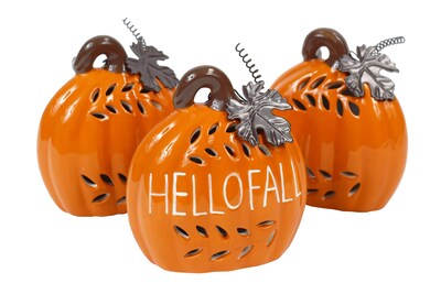 Set of 3 LED Ceramic Pumpkins