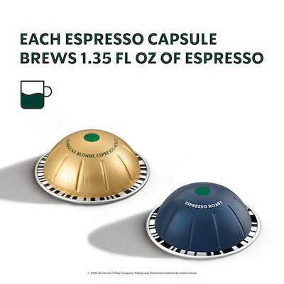 Nespresso Starbucks Espresso Variety Pack Coffee Nespresso Vertuo Capsules, Light & Dark Roast, 40/Pack (163931)