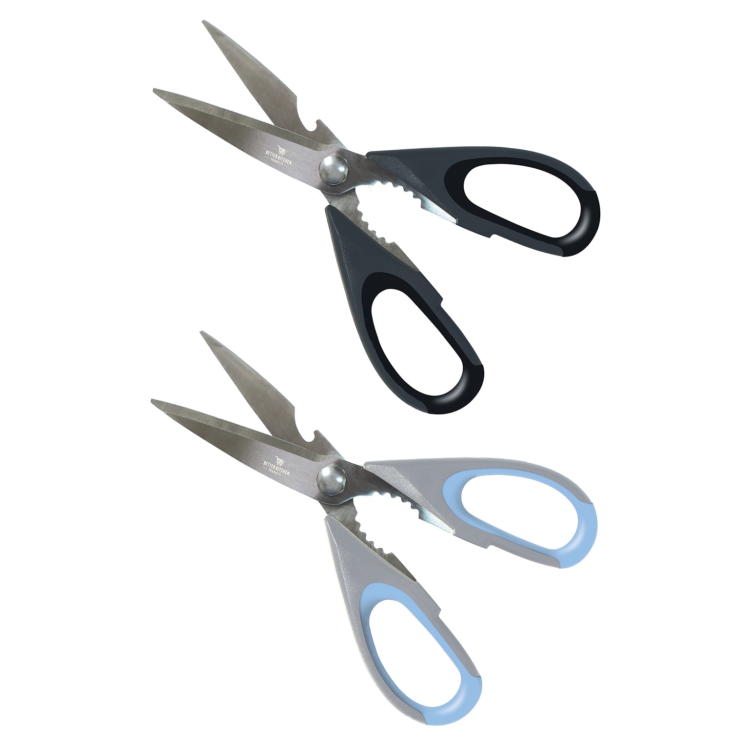 Better Kitchen Products Stainless Steel All Purpose Kitchen/Utility Scissors, 8.5, Black/Gray, Silver/Blue, 2/Pack (00601-2PK)