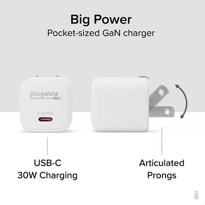 Plugable 30W GaN USB C Charger Block, White (PS-30C1W)