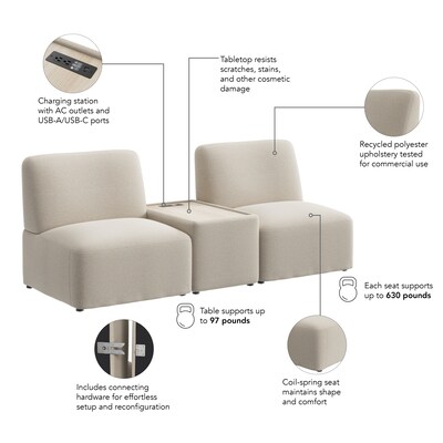 Bush Business Furniture Assemble 2 Seater Sectional with Power/USB, Oat Fabric (ASM001OTF)