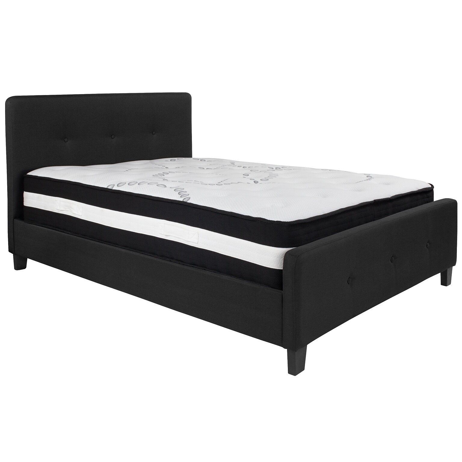 Flash Furniture Tribeca Tufted Upholstered Platform Bed in Black Fabric with Pocket Spring Mattress, Full (HGBM22)
