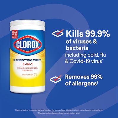 Clorox Disinfecting Wipes, Fresh/Crisp Lemon Scent, 75 Wipes/Container, 3/Pack (30208)
