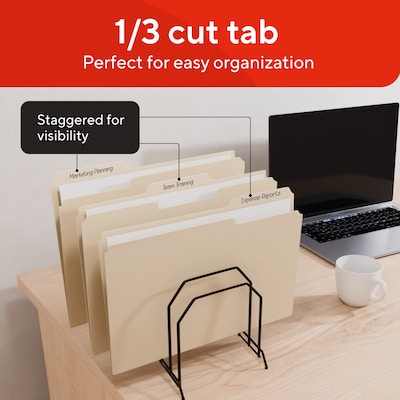 Staples File Folders, Legal Size, 1/3-Cut Tabs, Assorted Positions, Manila, Durable Paper Stock, 50/Pack