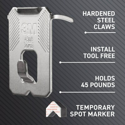 3M CLAW Jumbo Hanger, 45 lbs., Silver, 3/Pack (3PH45M-3ES)