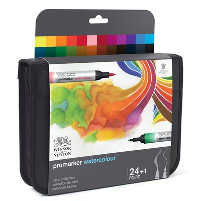 Winsor & Newton Promarker Dual-Tip Watercolor Alcohol Based Marker, Basic Collection, 24/Pack (WNX0290171)