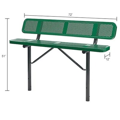 Global Industrial 6' Outdoor Steel Bench w/ Backrest, Perforated Metal, In Ground Mount, Green (694557IGN)