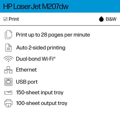HP LaserJet M207dw Wireless Black & White Print Only Laser Printer, Best for Home (8J9K9F)
