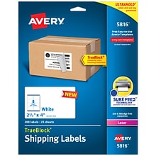 Avery TrueBlock Laser Shipping Labels, 2-1/2 x 4, White, 8 Labels/Sheet, 25 Sheets/Pack, 200 Label