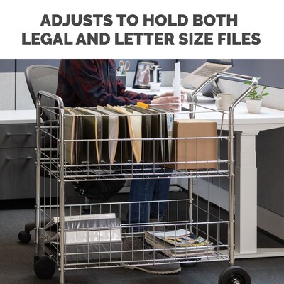 Fellowes 2-Shelf Metal Mobile Mail Cart with Dual Wheel Front Casters, Chrome (40912)