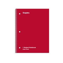 Staples 1-Subject Notebook, 8 x 10.5, Graph Ruled, 70 Sheets, Red (TR23984)