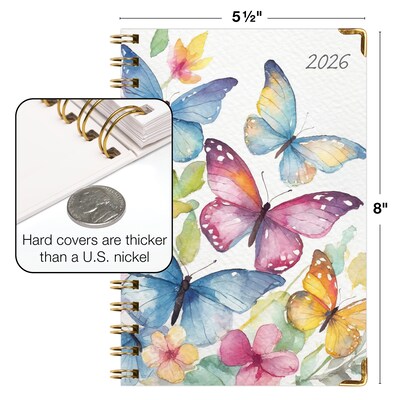 2026 Global Printed Products Watercolor Butterflies 5.5" x 8" Weekly & Monthly Planner, Paperboard Cover (NRY26-58-33)