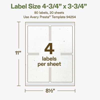 Avery Hemp Rectangle Laser/Inkjet Multipurpose Labels, 4-3/4" x 3-3/4", Off-White (80/Pack)