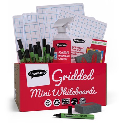 Show-me Gridded Mini Whiteboard Kit, Assorted Colors, 35/Set (EPTCSQBX)