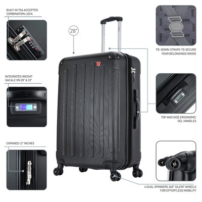 DUKAP Intely 28" Hardside Suitcase, 4-Wheeled Spinner, TSA Checkpoint Friendly, Black (DKINT00M-BLK)