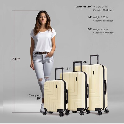 DUKAP Zahav 3-Piece Hardside Spinner Luggage Set, TSA Checkpoint Friendly, Sand (DKZAHSML-SAN)