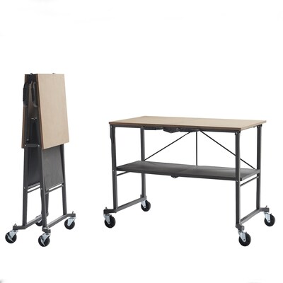 Cosco SmartFold Portable Workbench/Folding Utility Table w/ Locking Casters, 600 lb. Capacity, Brown (66721DKG1E)