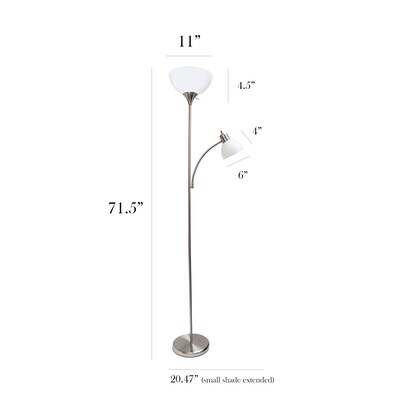Simple Designs 71.5" Floor Lamp with Dome Shades, Brushed Nickel, 2/Pack (LF2000-BSN-2PK)