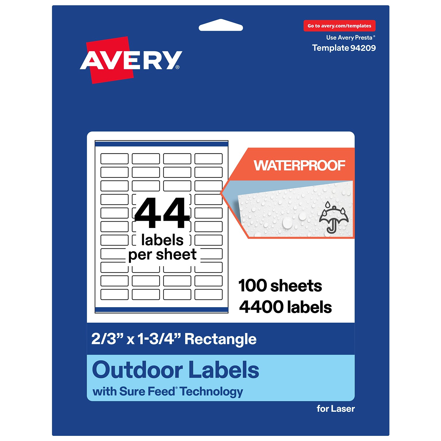 Avery Rectangle Laser Multipurpose Labels, 2/3 x 1-3/4, White, 4400/Box (19479399219)