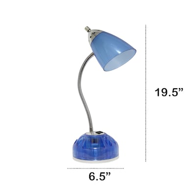 Creekwood Home Sleek Essentials 19.5" Basic Swivel Desk Lamp with Charging Outlet and Storage, Clear Blue (CWD-1003-CB)