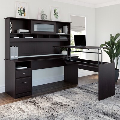 Bush Furniture Cabot 36"-42"H 3 Position L Shaped Sit to Stand Desk with Hutch, Espresso Oak (CAB052EPO)