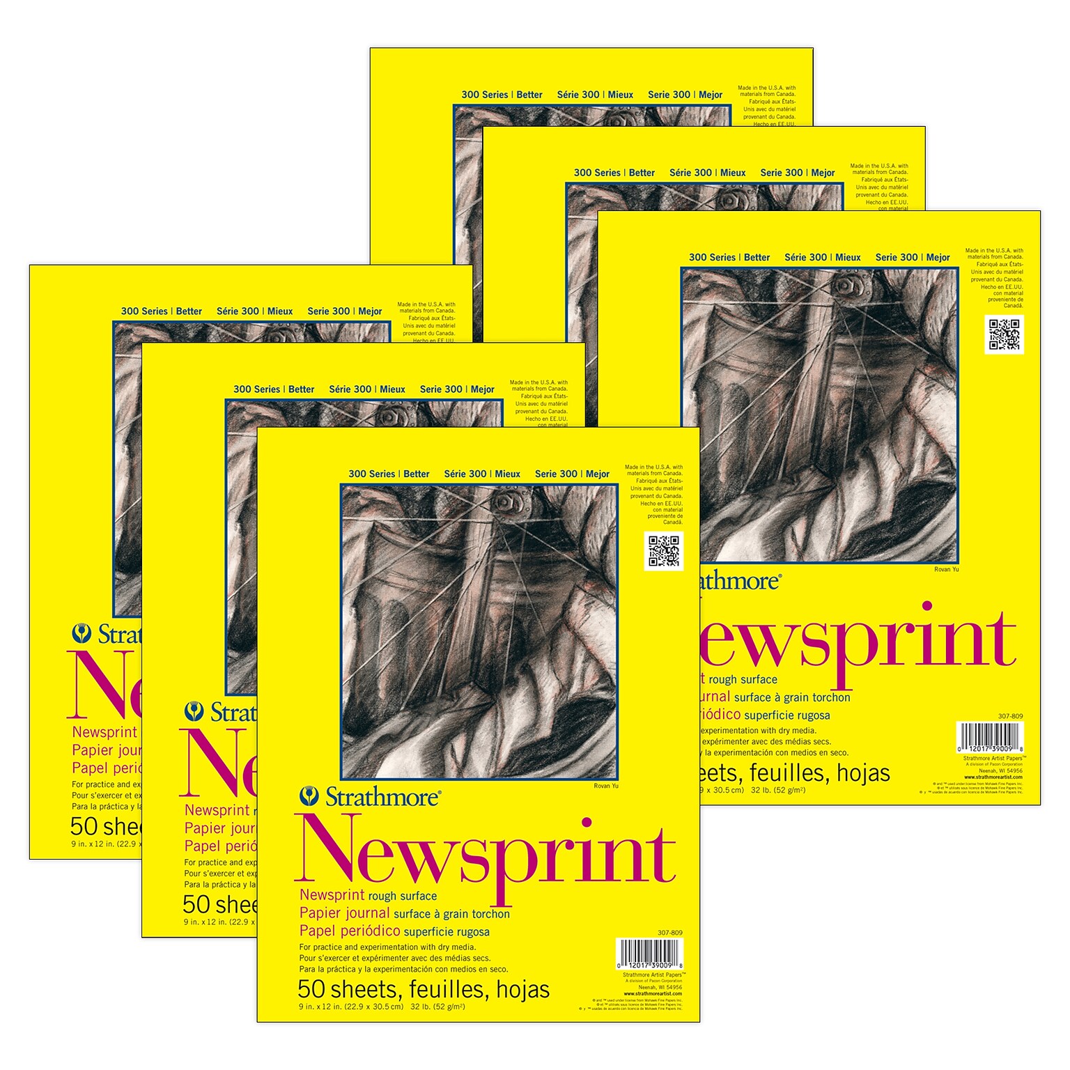 Strathmore 300 Series 9 x 12 Tape Bound Newsprint Sketch Pad, 50 Sheets/Pad, 6/Bundle (STTP3078091-6)
