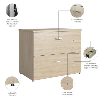 Bush Business Furniture Studio C 2 Drawer Lateral File Cabinet, Natural Elm (SCF136NESU)