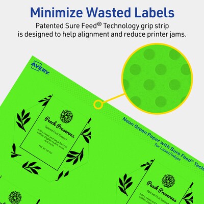 Avery Laser/Inkjet Multipurpose Decorative Edge Labels, 2-1/2" x 2-57/64", Neon Green, 480/Box (94121)