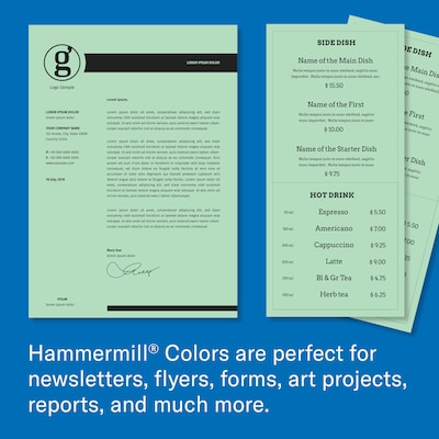 Hammermill Recycled Colors 8.5" x 11" Color Copy Paper, 20 lbs. Green, 5000 Sheets/Ream (103366CT)