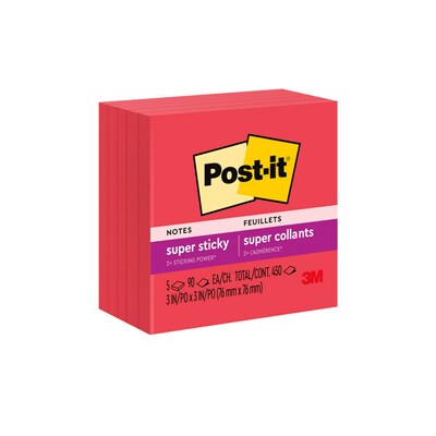 Post-it Super Sticky Notes, 3 x 3, Saffron, 90 Sheet/Pad, 5 Pads/Pack (654-5SSRR)