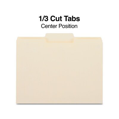 Quill Brand® Center Position File Folders, 1/3-Cut, Letter Size,  Manila, 100/Box (730041)