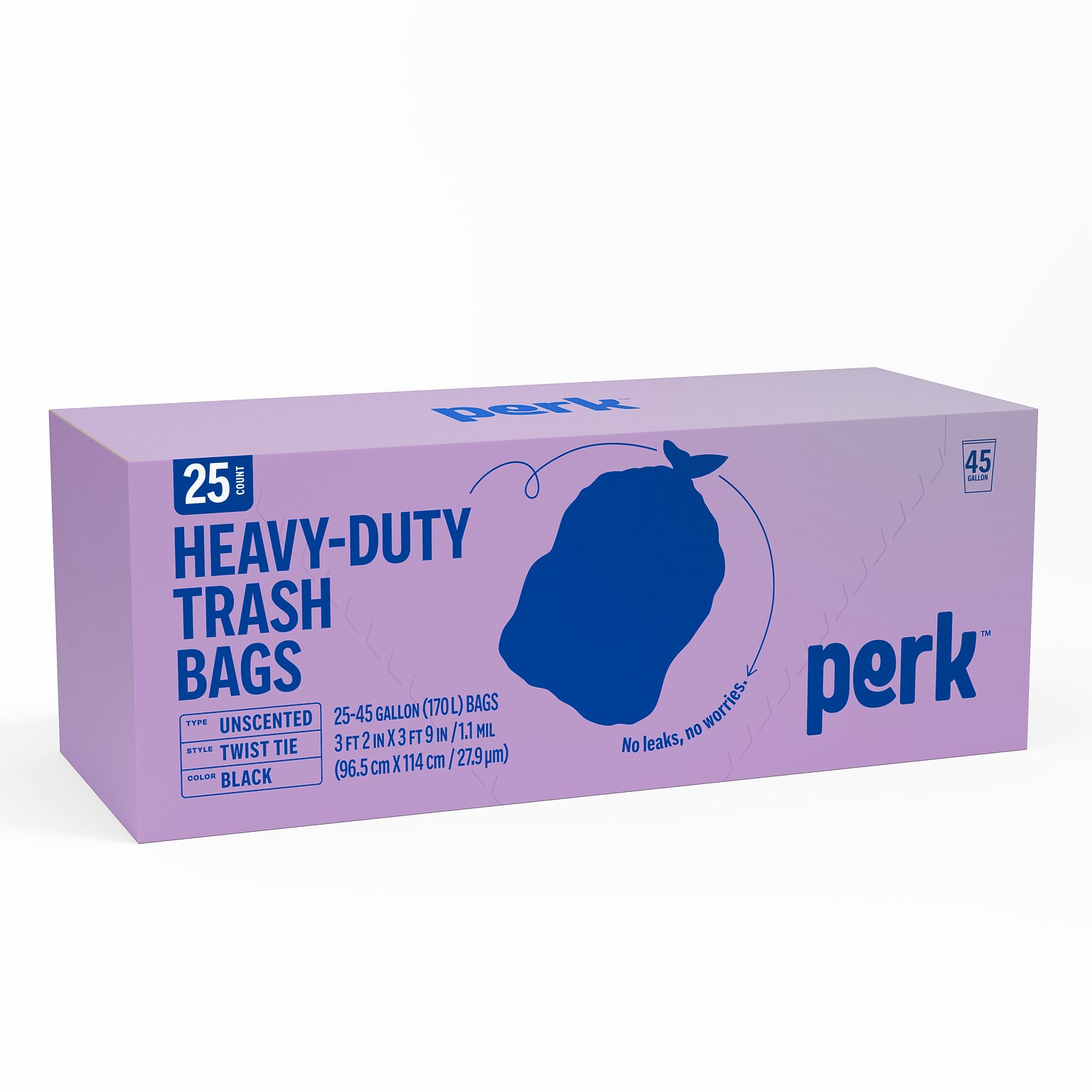 Perk™ 45 Gallon Kitchen Industrial Trash Bag, 45 x 38, Low Density, 1.1 mil, Black, 25 Bags/Box (PK56748)