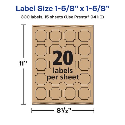 Avery Laser/Inkjet Decorative Edge Multipurpose Labels, 1-5/8" x 1-5/8", Kraft Brown, 300 Labels/Pack ( 94110)