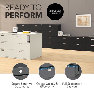 HON® Brigade 600 Series Lateral File Cabinet, A4/Legal/Letter, 5-Drawer, Charcoal, 19 1/4"D (685LS)