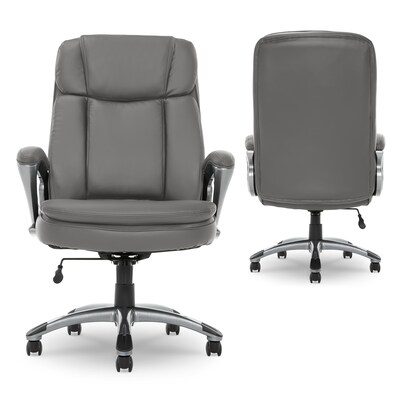 Serta Fairbanks Ergonomic Bonded Leather Executive Big & Tall Chair, 350 lb. Capacity, Gray (43675B)