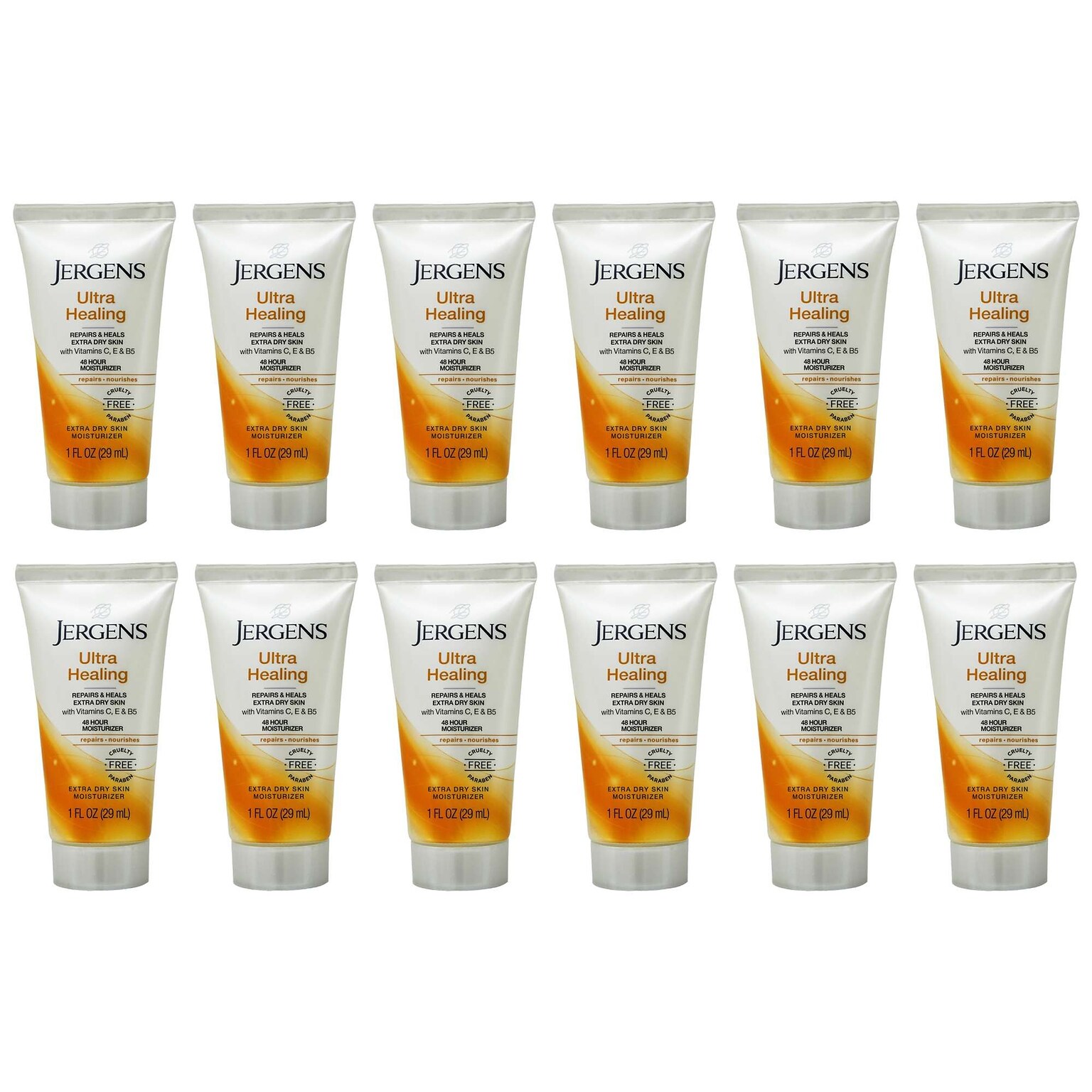 Jergens Ultra Healing Lotion for Extra Dry Skin, 1 oz Trial Size Bottle, 12 Bottles/Bag, 12 Bags/Carton