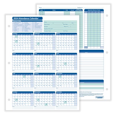 ComplyRight 2024 Attendance Calendar Card, White, Pack of 25 (A4000W25)