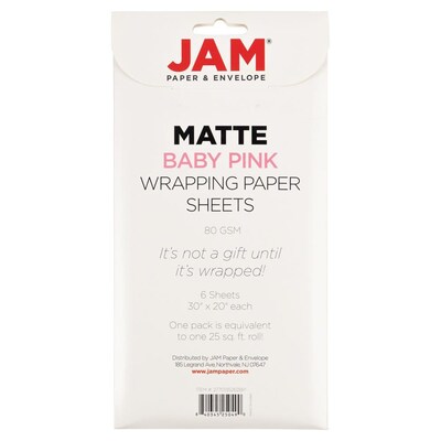 JAM Paper Wrapping Paper Sheets, 25' x 20", Light Baby Pink, 6/Pack(2770135262BP)