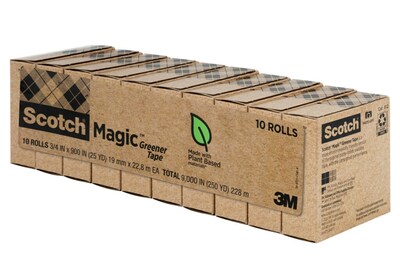 Scotch Magic Greener Invisible Clear Tape Refill, 0.75" x 25 yds., 1" Core, Invisible, 10 Rolls/Pack (81210P)