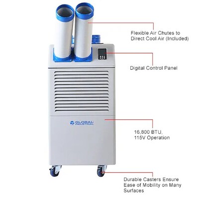 Global Industrial Portable Air Conditioner w/ Cold Air Nozzles, 1.5 Ton, 115V, 16800 BTU (292661)