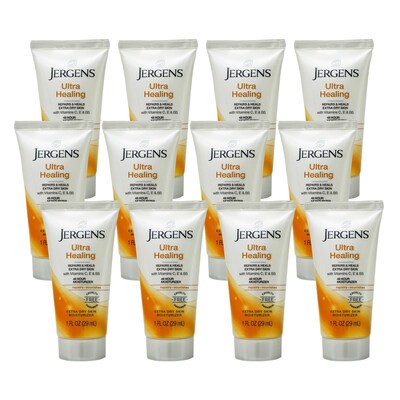 Jergens Ultra Healing Lotion for Extra Dry Skin, 1 oz Trial Size Bottle, 12 Bottles/Bag, 12 Bags/Car
