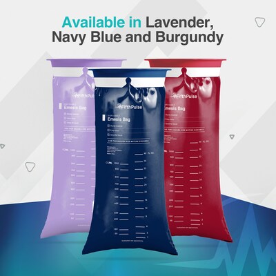 FifthPulse Emesis Bags - Disposable Medical Grade, Leak Resistant, Portable (1000ml), Lavender, 20 Pack (FMN100648)