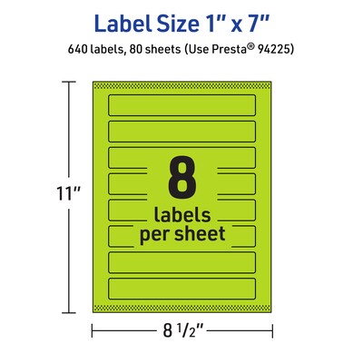 Avery Laser/Inkjet Multipurpose Rectangle Labels, 1" x 7", Bright Green, 640/Box (94225)