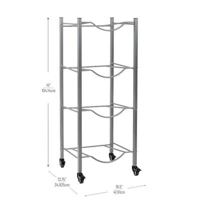 Mind Reader 4-Shelf Mobile Water Jug Stand Holder with Wheels, Metal, Silver (3TJUGWH-SIL)