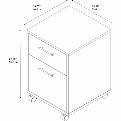Bush Furniture Key West Mobile Vertical File Cabinet, Letter Size, 22.28"H x 15.51"W x 15.75"D, Pure White Oak (KWF116WT-03)